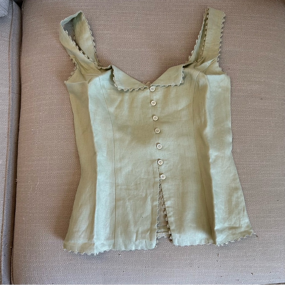 Reformation Olive Green Button-Front Ribbed Tank - Picture 2 of 7